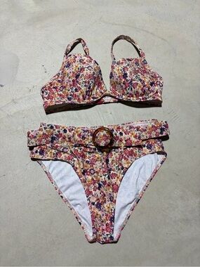 Jette Floral High-Waist Belted Bikini Set 34C 4